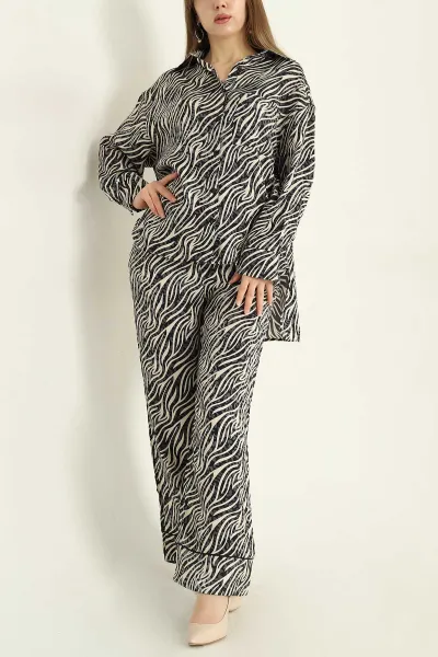 Zebra Desenli Dokuma Saten Bayan İkili Takım 331802