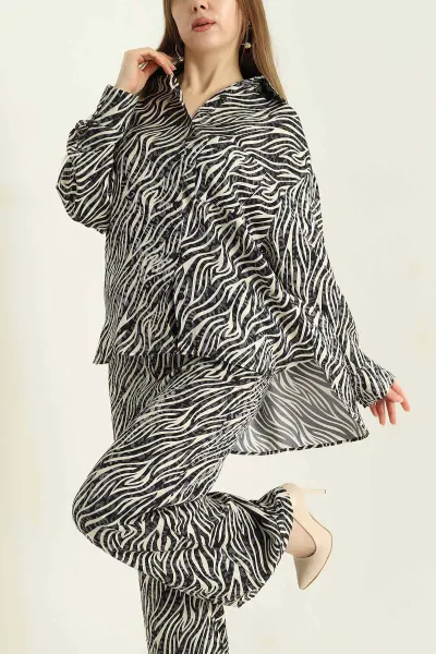 Zebra Desenli Dokuma Saten Bayan İkili Takım 331802