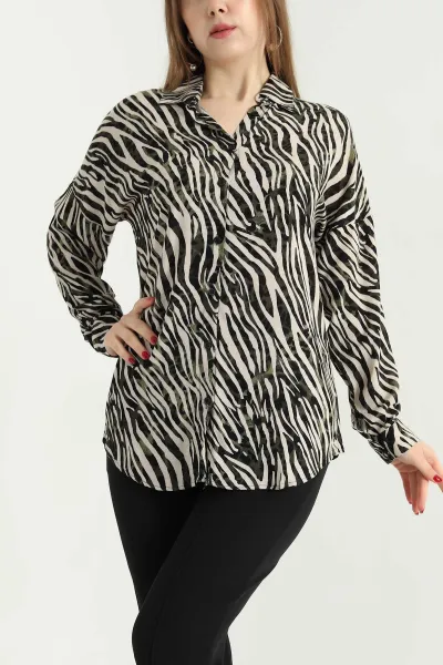 Zebra Desenli Dokuma Viskon Gömlek 337828
