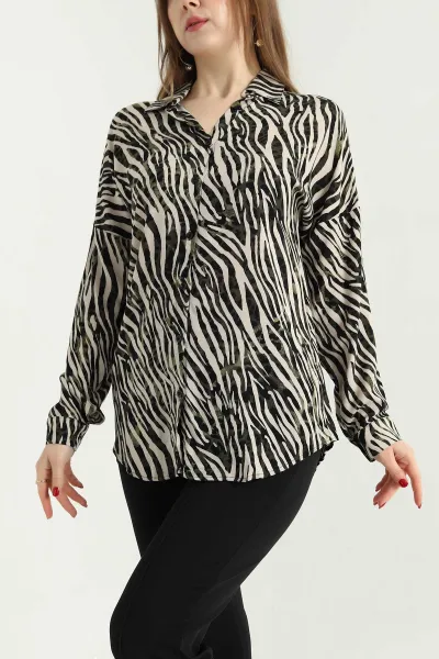 Zebra Desenli Dokuma Viskon Gömlek 337828