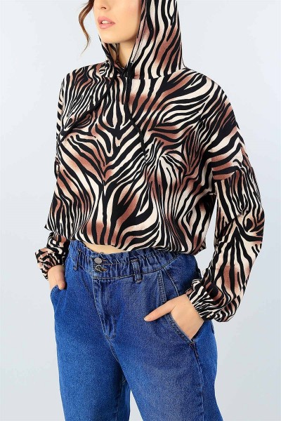Zebra Desenli Pamuk Bayan Sweat 44645