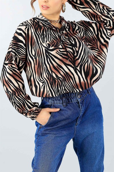 Zebra Desenli Pamuk Bayan Sweat 44645