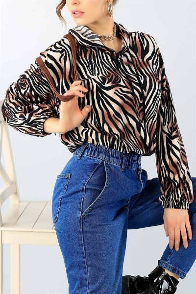 Zebra Desenli Pamuk Bayan Sweat 44645