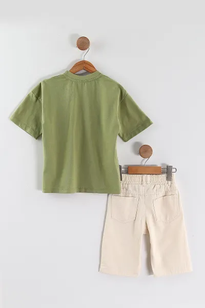 Zeytin (2-10 Yaş)Baskılı Gabardin Şortlu Erkek Çocuk Takım 457405