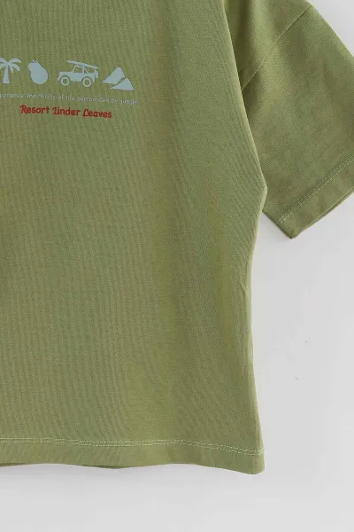 Zeytin (3-10 Yaş) Resort Baskılı Oversize Erkek Çocuk Tişört 469018