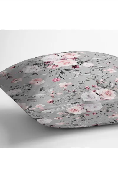 Gri 43x43 Dijital Baskılı Fermuarlı Modern Kırlent Kılıfı 272386