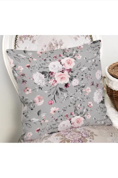 Gri 43x43 Dijital Baskılı Fermuarlı Modern Kırlent Kılıfı 272386