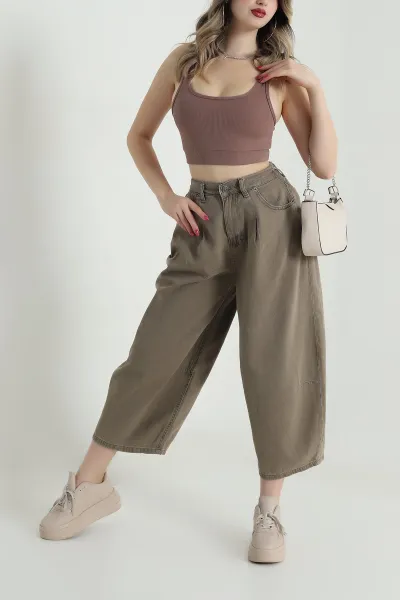 Zeytin Cepli Balon Kadın Denim Pantolon 492226