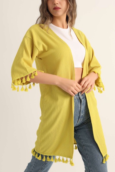 Zeytin Püskül Detay Seul Kimono Hırka 173528