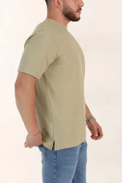 Zeytin Relaxed Fit Kabartma Desenli Basic Erkek Tişört 358108