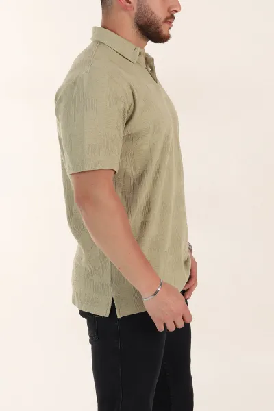 Zeytin Relaxed Fit Kabartma Desenli Düğmeli Polo Yaka Erkek Tişört 358190