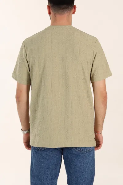 Zeytin Relaxed Fit Kabartma Desenli Erkek Tişört 358221