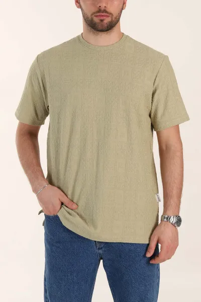 Zeytin Relaxed Fit Kabartma Desenli Erkek Tişört 358221