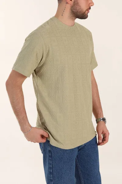 Zeytin Relaxed Fit Kabartma Desenli Erkek Tişört 358221