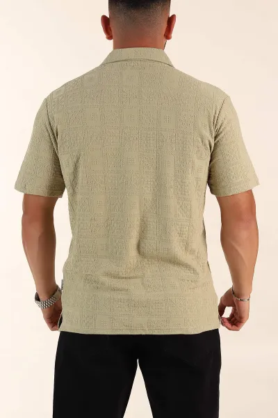 Zeytin Relaxed Fit Kabartma Desenli Patlı Polo Yaka Erkek Tişört 358023