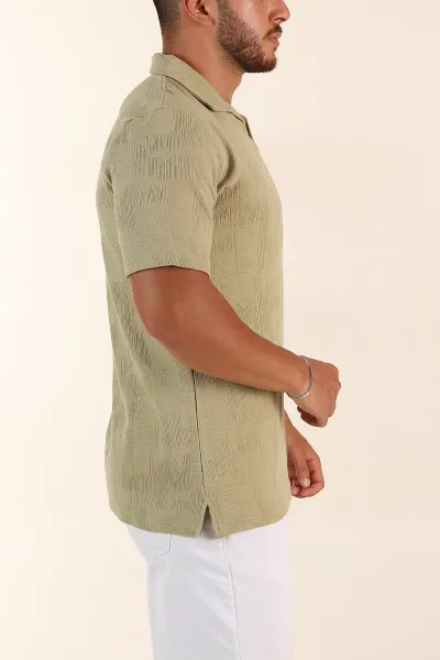 Zeytin Relaxed Fit Kabartma Desenli Patlı Polo Yaka Erkek Tişört 358100