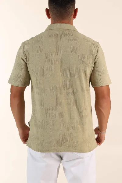 Zeytin Relaxed Fit Kabartma Desenli Patlı Polo Yaka Erkek Tişört 358100