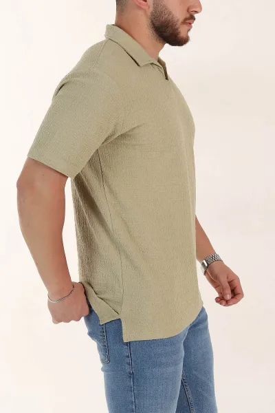 Zeytin Relaxed Fit Kabartma Desenli Patlı Polo Yaka Erkek Tişört 358281