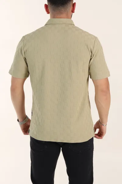 Zeytin Relaxed Fit Kare Dokulu Düğmeli Polo Yaka Erkek Tişört 358173