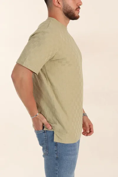 Zeytin Relaxed Fit Kare Dokulu Erkek Tişört 358002
