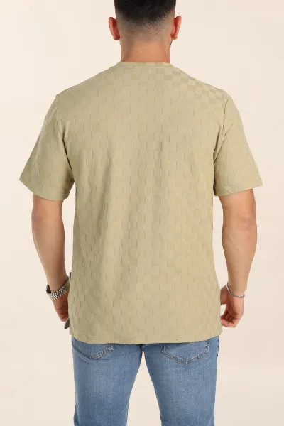 Zeytin Relaxed Fit Kare Dokulu Erkek Tişört 358002