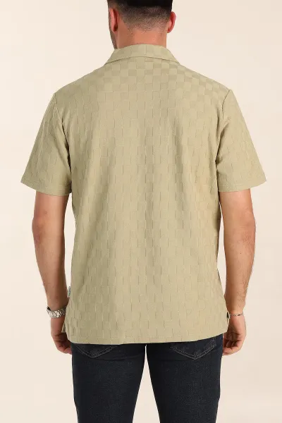 Zeytin Relaxed Fit Kare Dokulu Patlı Polo Yaka Erkek Tişört 358035