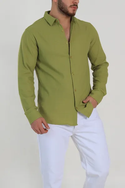 zeytin-slim-fit-petek-dokulu-uzun-kollu-erkek-gomlek-325213