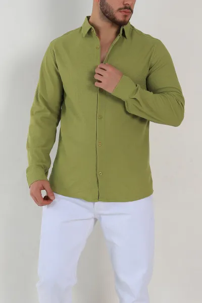 Zeytin Slim Fit Petek Dokulu Uzun Kollu Erkek Gömlek 325213