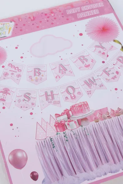 Zikzak Banner Baby Shower Pembe 303192