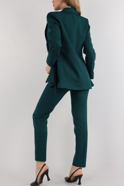 Zümrüd Yeşili Kendinden Kemerli Ceket Pantolon Bayan İkili Takım 166111