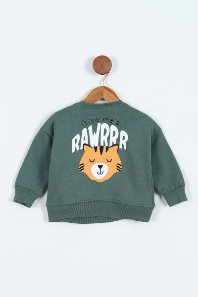 Zümrüt Yeşili (0-4 Yaş)Rawr Baskılı  3  İp Şardonlu Erkek Çocuk Sweatshirt 415033