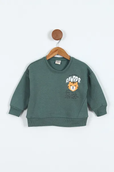 Zümrüt Yeşili (0-4 Yaş)Rawr Baskılı  3  İp Şardonlu Erkek Çocuk Sweatshirt 415033