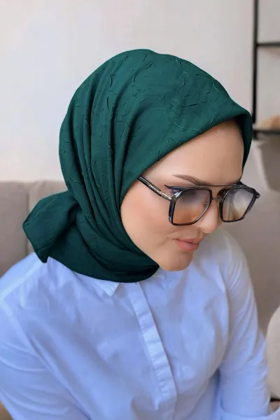 Zümrüt Yeşili 100x100 Bambu Kraş Düz Desen Eşarp 283476