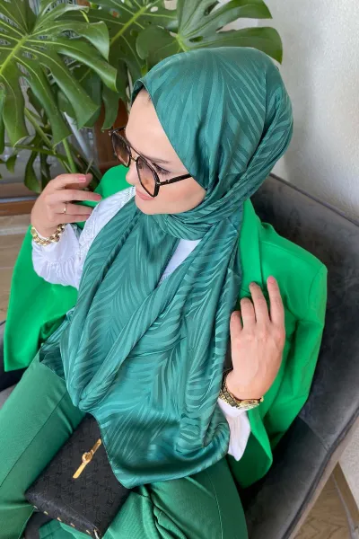 Zümrüt Yeşili 180x70 Jakar İpeksi Zebra Desen Şal 270884