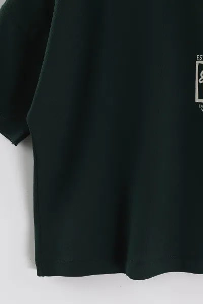 Zümrüt Yeşili (3-10 Yaş) Enjoy Baskılı Oversize Erkek Çocuk Tişört 469009