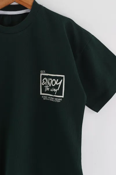 Zümrüt Yeşili (3-10 Yaş) Enjoy Baskılı Oversize Erkek Çocuk Tişört 469009