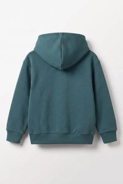 Zümrüt Yeşili (5-12 Yaş) Baskısız Kapüşonlu 3 İp Şardonlu Erkek Çocuk Sweatshirt 481757