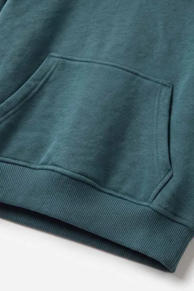 Zümrüt Yeşili (5-12 Yaş) Baskısız Kapüşonlu 3 İp Şardonlu Erkek Çocuk Sweatshirt 481757