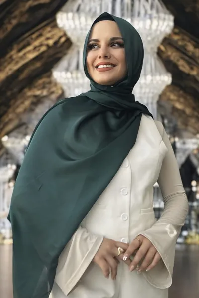 Zümrüt Yeşili 75x180 Cm Janjanlı Abiye Şal 373163