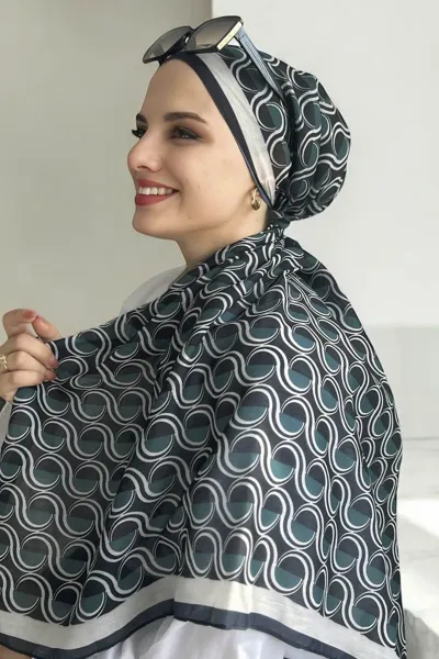 Zümrüt Yeşili 90x90 Cm Dijital Baskı Ay Işığı Desenli Pamuk Eşarp 372970