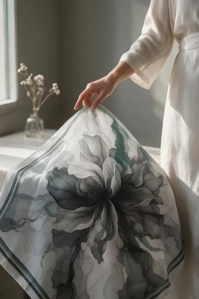 Zümrüt Yeşili 90x90 Cm Dijital Baskılı Floria Desen Soft Eşarp 498557