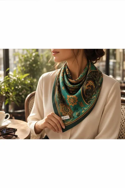 Zümrüt Yeşili 90x90 Cm Dijital Baskılı Heritage Desen Soft Eşarp 498570