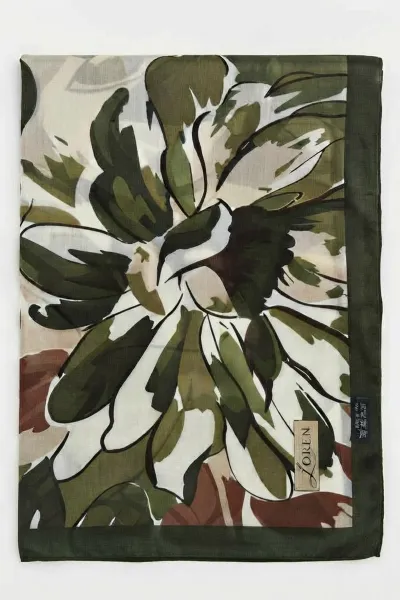 Zümrüt Yeşili 90x90 Cm Dijital Baskılı Magnolia Desen Soft Eşarp 498587