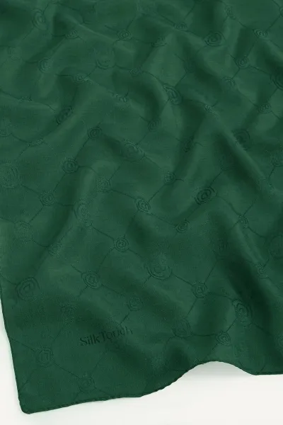Zümrüt Yeşili 98x98 Cm Jakarlı Desenli Monogram Eşarp 432675