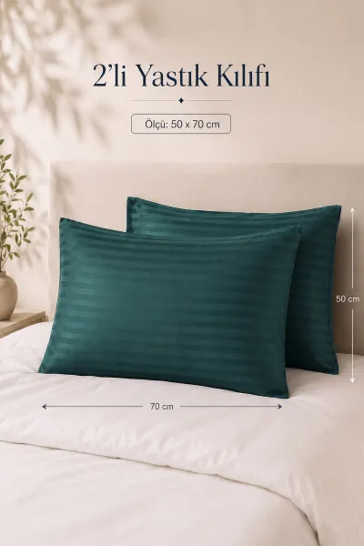 Zümrüt Yeşili Bella Home 50x70 Cm 2'li Saten Yastık Kılıfı 474138