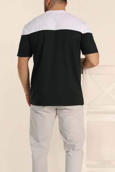 Zümrüt Yeşili Beyaz Çift Renk Regular Fit Jakarlı Erkek Tişört 346243