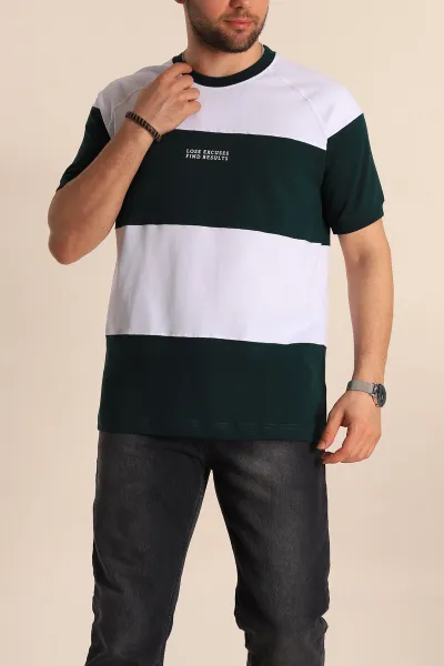 Zümrüt Yeşili Beyaz Regular Fit Yazı Detay Reglan Kol Erkek Tişört 262958