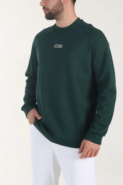 Zümrüt Yeşili Bisiklet Yaka Erkek Sweatshirt 406588