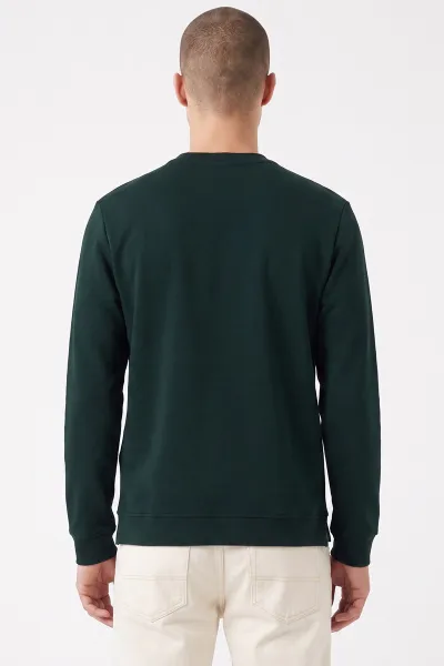 Zümrüt Yeşili Bisiklet Yaka Kabartma Detaylı Erkek Sweatshirt 482801