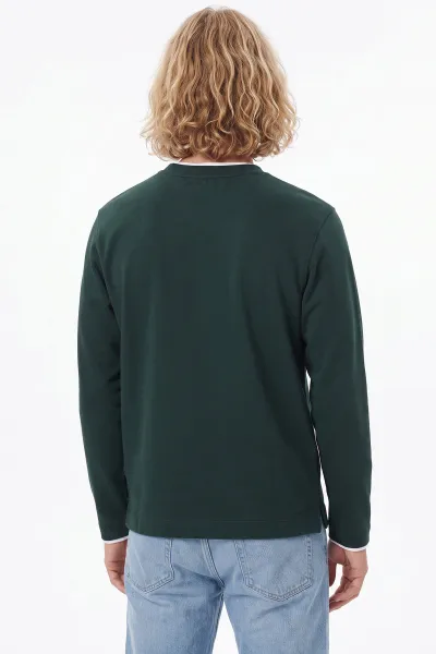 Zümrüt Yeşili Bisiklet Yaka Nakış Detay Erkek Sweatshirt 492006